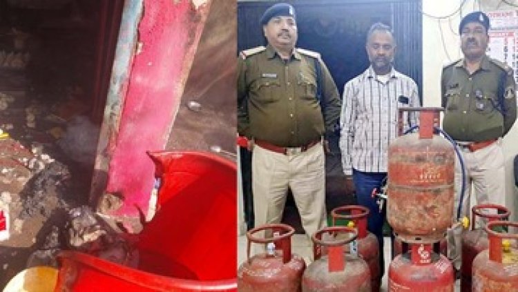 समोसा दुकान में फटा सिलेंडर, बुरी तरह झुलसे चार लोग, पास खड़े वाहन जलकर खाक, अवैध तरीके से गैस रिफिलिंग का आरोपी गिरफ्तार, मशीन जप्त