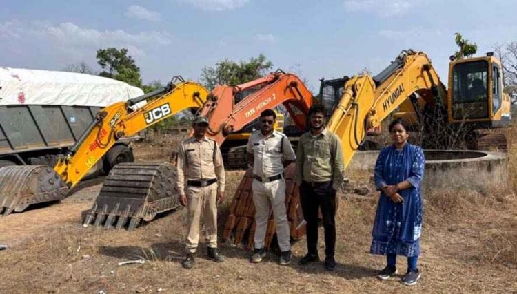 गरियाबंद जिला में 3 चैन माउंटेन और रेत से भरी हाईवा जब्त, बरौंडा-चौबेबाँधा में दबिश, नवापारा में  नाजायज नाका ध्वस्त, महानदी पर तोड़े अवैध रपटे