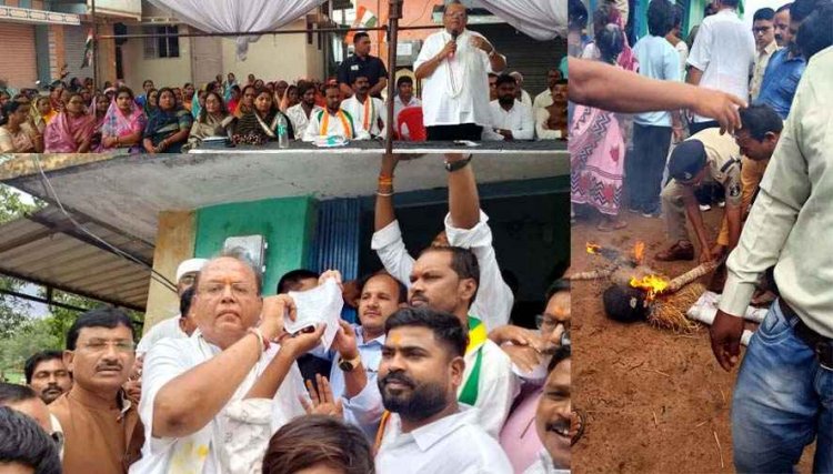 कांग्रेस कार्यकर्ताओं और सैकड़ों ग्रामीणों ने रैली निकालकर नगर पंचायत कार्यालय कोपरा का घेराव, जमकर नारेबाजी, कलेक्टर के नाम सौंपा ज्ञापन