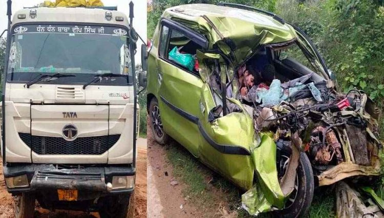 तेज रफ्तार हाईवा और कार की आमने-सामने जोरदार टक्कर, 2 लोगों की मौके पर ही मौत, ड्राइवर ट्रक छोड़कर फरार, पसरा मातम, तलाश में जुटी पुलिस