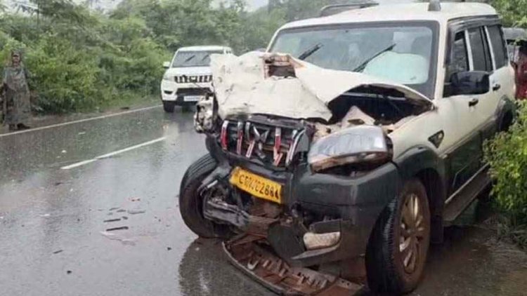 मंत्री केदार कश्यप की कार से भिड़ी स्कॉर्पियो, फिर फॉलो वाहन को मारी टक्कर, 5 जवान घायल, बाल-बाल बचे मिनिस्टर, 4 गंभीर रायपुर रेफर, इलाज जारी