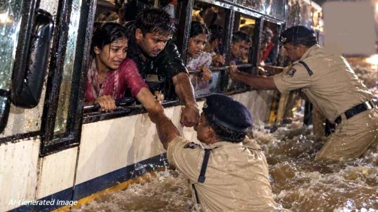 पानी के तेज बहाव में फंसी बस, पुलिस ने 70 यात्रियों को किया सुरक्षित रेस्क्यू, इधर पार्षद जग्गू यादव ने ट्यूब के सहारे बचाई बच्चे और गर्भवती महिला की जान
