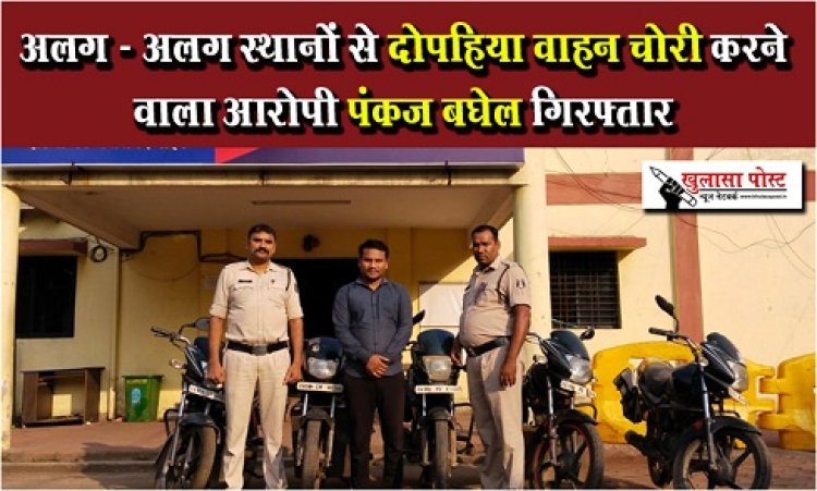 CG News : अलग - अलग स्थानों से दोपहिया वाहन चोरी करने वाला आरोपी पंकज बघेल गिरफ्तार