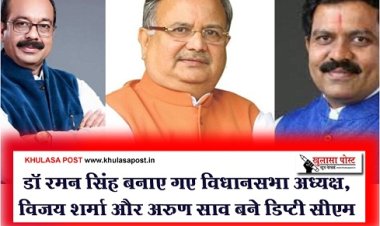 CG News : डॉ रमन सिंह बनाए गए विधानसभा अध्यक्ष, विजय शर्मा और अरुण साव बने डिप्टी सीएम