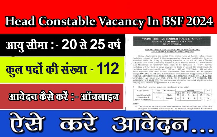 हेड कांस्टेबल (शिक्षा एवं तनाव परामर्शदाता) के पद के लिए भर्ती-2024