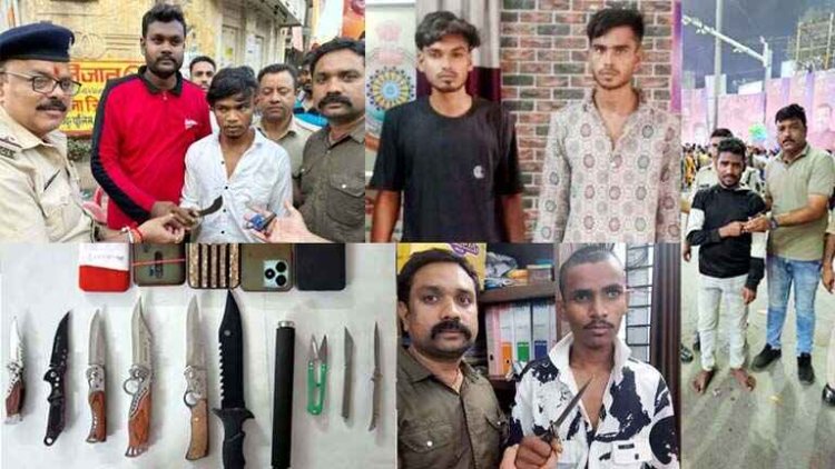 गणेश विसर्जन झांकी में शांति भंग करने की कोशिश कर रहे 42 आरोपी घटना करने से पहले गिरफ्तार, 25 चाकू, 2 पंच, 3 कैंची और 4 धारनुमा कड़ा जप्त