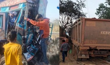 अभनपुर में अनियंत्रित हाइवा दुर्घटनाग्रस्त, चालक की हुई मौत, टोल प्लाजा के पास गलत साइड में खड़े ट्रेलर से टकराकर ट्रक ड्राइवर की गई जान