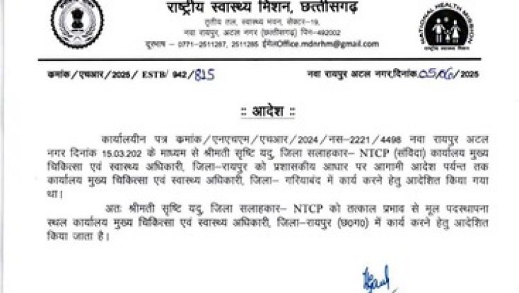 गरियाबंद अस्पताल में विवादों में घिरी सृष्टि यदु पर लगा नौकरी से हटाने की धमकी देने का आरोप, हुआ ट्रांसफर, रायपुर वापसी के आदेश जारी