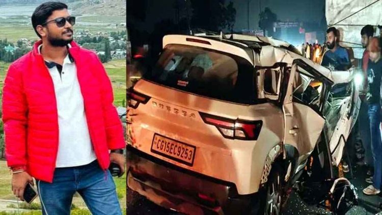 नेशनल हाईवे में गैरेज के सामने खड़ी ब्रेकडाउन ट्रक से टकराई कार, ठेकेदार की मौत, गड्ढे में ब्रेजा का टायर फटने से हादसा, पसरा मातम