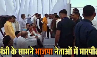 भूमि पूजन कार्यक्रम में मंच पर बैठे कृषि मंत्री रामविचार नेताम और विधायक के सामने भाजपा कार्यकर्ताओं का हंगामा, धक्का-मुक्की का वीडियो वायरल