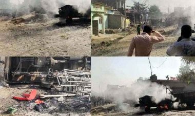 दो पक्षों में भारी विवाद, घर में तोड़फोड़ कर की आगजनी, ट्रैक्टर-पिकअप और दो बाइक जलकर खाक, गांव में तनाव का माहौल, भारी पुलिस बल तैनात