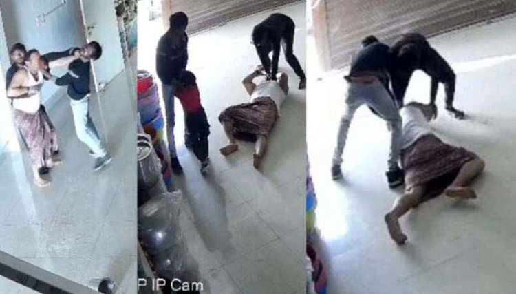 ज्वेलरी शॉप में घुसे चार दरिंदे, दुकानदार को जमीन पर पटका, महिला के बाल पकड़कर घसीटा, घटना CCTV में कैद, इधर सोना-चांदी दुकान में लाखों की चोरी