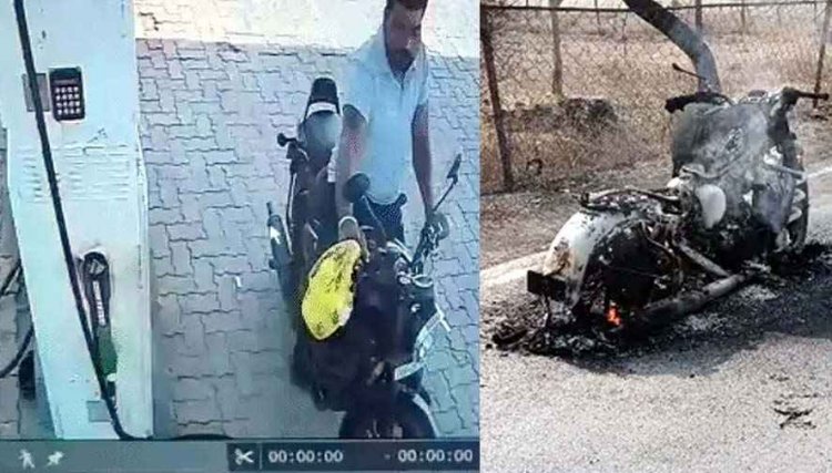 पंप से डिब्बे में खरीदा तेल, फिर बीच सड़क पर पेट्रोल छिड़ककर सुसाइड की कोशिश, युवक की हालत नाजुक, बुलेट जलकर खाक, लाइव वीडियो वायरल