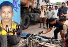 तेज रफ्तार ट्रेलर की चपेट में आने से बाइक सवार की मौके पर दर्दनाक मौत, वाहनों की लगी लंबी कतार, पसरा मातम, वाहन जप्त, ड्राइवर फरार, तलाश जारी