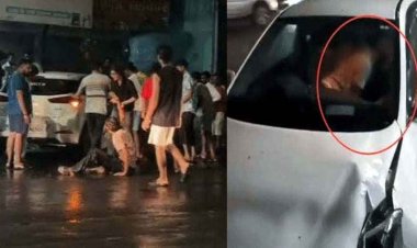 फुटपाथ पर कार चढ़ाकर KISS करने लगा कपल, एक्सीडेंट का विरोध करने पर दिखाई दबंगई, लोगों ने पीटा, लड़की को भी मारे थप्पड़, वीडियो जमकर वायरल