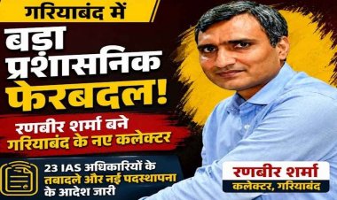 छग में प्रशासनिक फेरबदल, गरियाबंद कलेक्टर भगवान सिंह उइके का ट्रांसफर, 23 दिन 100% उपस्थिति के कुछ घंटे बाद तबादला, रणबीर शर्मा को मिली कमान